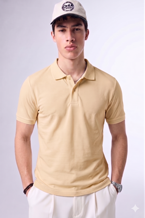 Erkek Günlük Kısa Kollu Basic Krem Polo Yaka Tişört