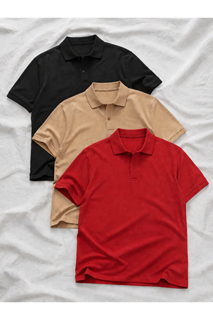 3 Adet Erkek Trend Kısa Kollu Basic Polo Yaka Tişört