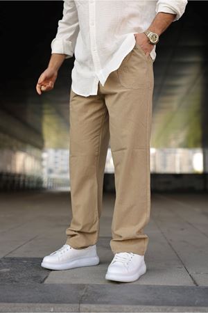 Erkek Trend Basic Bol Paça S.Kahve Baggy Keten Pantolon