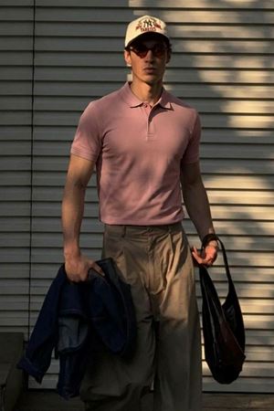 Erkek Klasik Slim Fit Pembe Polo Yaka Tişört
