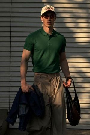 Erkek Klasik Slim Fit Yeşil Polo Yaka Tişört