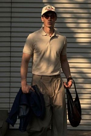 Erkek Klasik Slim Fit Krem Polo Yaka Tişört
