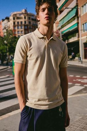 Erkek Basic Sokak Stili Krem Polo Yaka Tişört