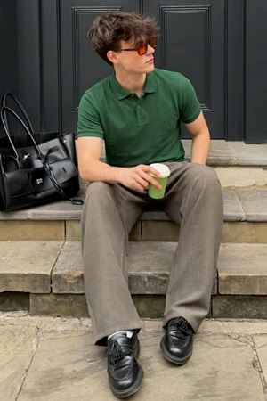 Erkek Pamuklu Fashion Yeşil Polo Yaka Tişört