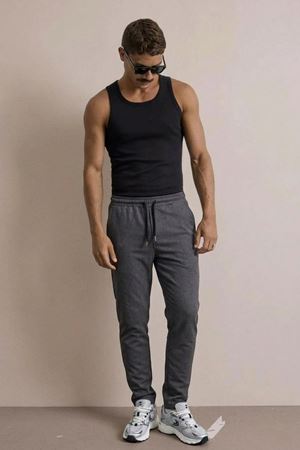 Erkek Basic Trend Bel Lastikli Füme Bol Pantolon