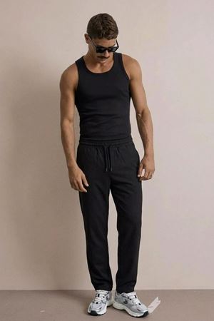 Erkek Basic Trend Bel Lastikli Siyah Bol Pantolon
