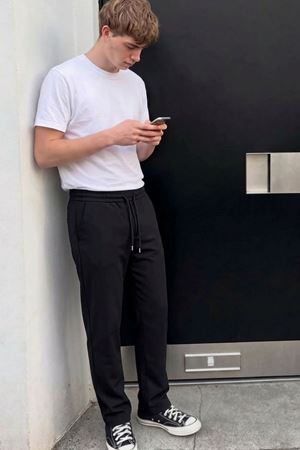 Erkek Comfort Fit Bol Paça Siyah Baggy Pantolon