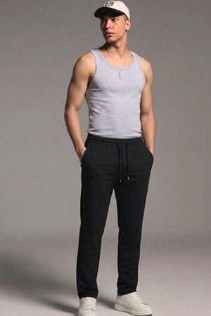 Erkek Esnek Casual Siyah Baggy Pantolon