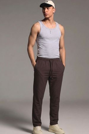Erkek Esnek Casual Kahve Baggy Pantolon