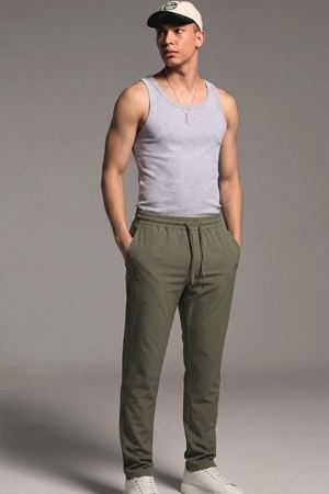 Erkek Esnek Casual Haki Baggy Pantolon