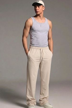 Erkek Esnek Casual Krem Baggy Pantolon