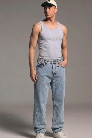 Erkek Relaxed Fit  5 Cepli Kar Mavi Kot Pantolon