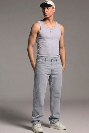 Erkek Relaxed Fit  5 Cepli Gri Kot Pantolon