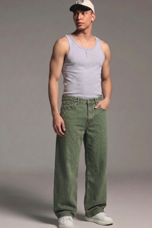 Erkek Relaxed Fit  5 Cepli Haki Kot Pantolon