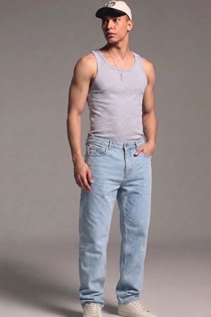 Erkek Relaxed Fit  5 Cepli Buz Mavi Kot Pantolon