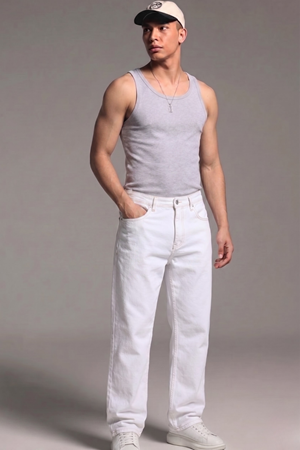 Erkek Relaxed Fit  5 Cepli Beyaz Kot Pantolon