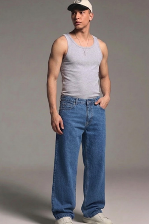 Erkek Relaxed Fit  5 Cepli Mavi Kot Pantolon