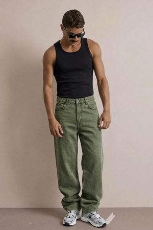 Erkek Yüksek Bel Comfort Haki Kot Pantolon