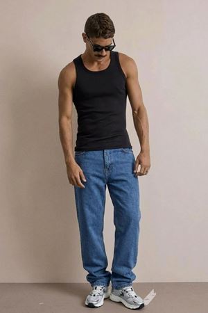 Erkek Yüksek Bel Comfort Mavi Kot Pantolon