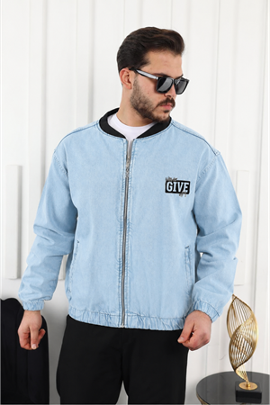 Erkek Oversize Günlük Bomber Jean B.Mavi Fermuarlı Kot Ceket