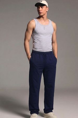 Erkek Baskılı Bol Paça Lacivert Baggy Eşofman Altı