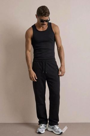 Erkek Günlük Regular Fit Baskılı Siyah Eşofman Altı