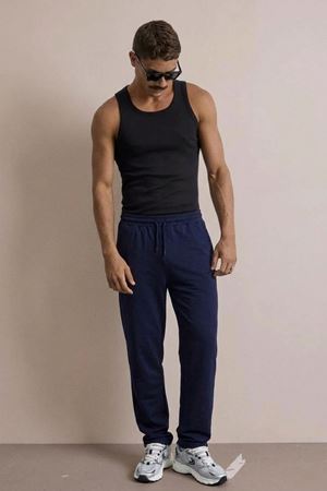 Erkek Günlük Regular Fit Baskılı Lacivert Eşofman Altı