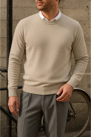 Erkek Bisiklet Yaka Slim Fit Krem Kazak