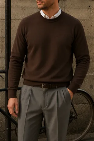 Erkek Bisiklet Yaka Slim Fit Kahve Kazak