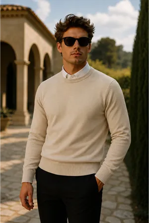Erkek Premium Comfort Basic Krem Uzun Kazak