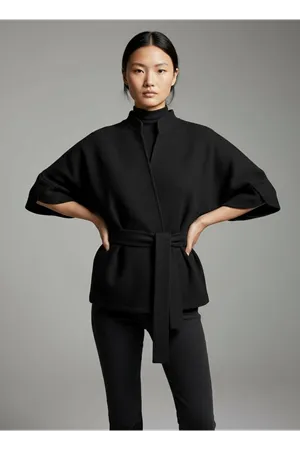 Kadın Trend Beli Bağlamalı Siyah Kimono Hırka
