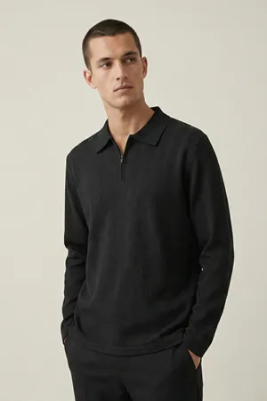 Erkek Triko Slim Fit Siyah Polo Yaka Tişört