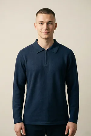 Erkek Triko Slim Fit Lacivert Polo Yaka Tişört