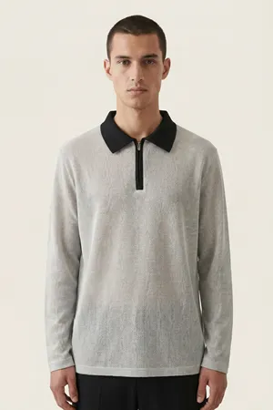 Erkek Triko Slim Fit Ekru Polo Yaka Tişört