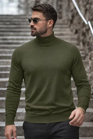 Erkek Kışlık Basic Uzun Boğazlı Haki Kazak