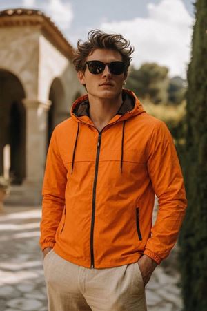 Erkek Trend Casual Astarlı Turuncu Yağmurluk & Rüzgarlık