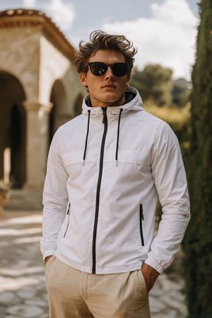 Erkek Trend Casual Astarlı Beyaz Yağmurluk & Rüzgarlık