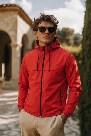 Erkek Trend Casual Astarlı Kırmızı Yağmurluk & Rüzgarlık