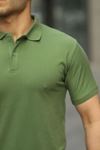 Erkek Kıvrılmaz Polo Yaka Cepsiz Slim Fit Dar Kesim Düz T-Shirt HAKİ