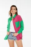 Kadın Blok Renkli Oversize Çift Renk Poplin Gömlek YEŞİL