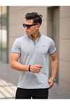 Erkek Kıvrılmaz Polo Yaka Cepsiz Slim Fit Desenli T-Shirt FÜME