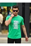 Erkek Slim Fit Nakış Desenli T-Shirt YEŞİL