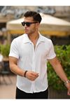 Erkek Yazlık Likralı Slim Fit Gömlek Yaka Kısa Kollu Gömlek BEYAZ