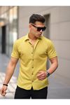 Erkek Yazlık Likralı Slim Fit Gömlek Yaka Kısa Kollu Gömlek FISTIK YEŞİLİ