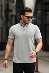 Erkek Kıvrılmaz Polo Yaka  Slim Fit Çizgili T-Shirt SİYAH