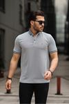 Erkek Kıvrılmaz Polo Yaka  Slim Fit Çizgili T-Shirt LACİVERT