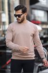 Erkek Kompakt Pamuklu Slim Fit Sweatshirt VİZON