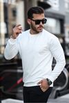 Erkek Kompakt Pamuklu Slim Fit Sweatshirt BEYAZ