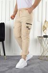 Paraşüt Kumaş Lastik Paça Fermuar Detaylı Jogger Pantolon BEJ