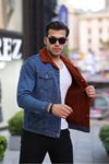 Erkek Trend Kışlık Içi Kürklü Kot Ceket Taba Mavi